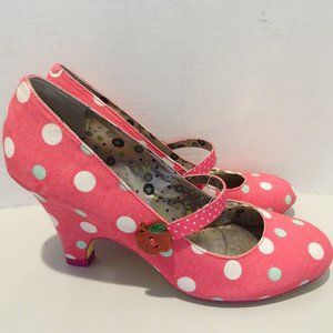 POETIC LICENCE Pink White Polka Dot Heel Shoes Size 9.5M Rockabilly Pinup Apple